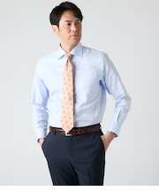 NY CARE FREE ピンチェック 長袖ワイドカラーシャツ