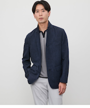 【吸水速乾・ストレッチ・防シワ】サッカー デニムプリント コンバーチブルジャケット