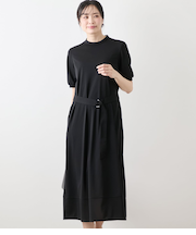 強撚スムース ハイネック5分袖カットソーワンピース