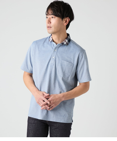 【吸水速乾】COOL COMFORT ワッシャーニューヨーカータータン布帛襟 カッタウェイカラーポロシャツ