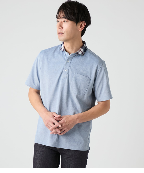 【吸水速乾】COOL COMFORT ワッシャーニューヨーカータータン布帛襟 カッタウェイカラーポロシャツ