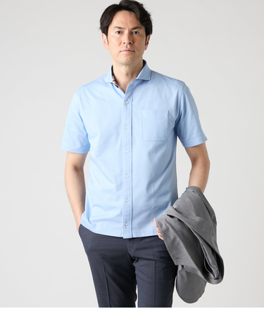 【吸水速乾】COOL COMFORT ヘリンボン 前開きカッタウェイポロシャツ