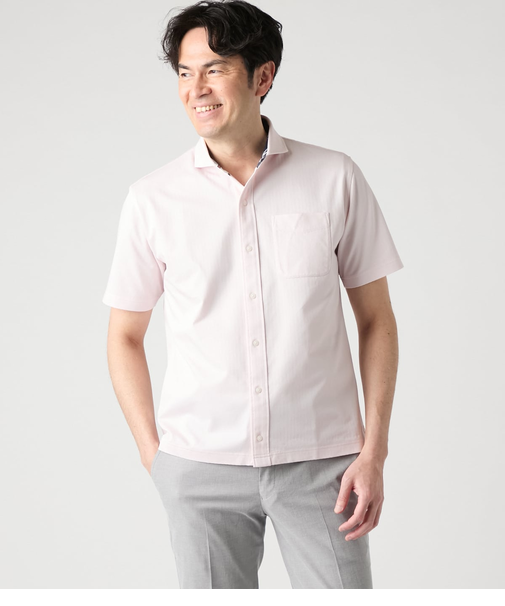 【吸水速乾】COOL COMFORT ヘリンボン 前開きカッタウェイポロシャツ