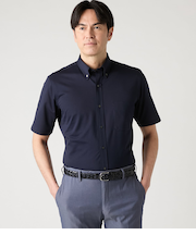 【接触冷感・ストレッチ】ハイゲージジャージー 半袖ボタンダウンシャツ