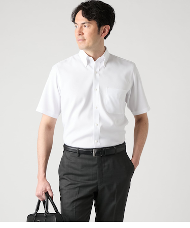 【吸水速乾・防シワ】FLEXY オックス 半袖ボタンダウンシャツ
