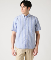 サッカー カラーストライプ 半袖ショートボタンダウンシャツ
