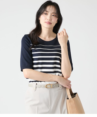 コットンポンチグラデーションボーダー 5分袖プルオーバー