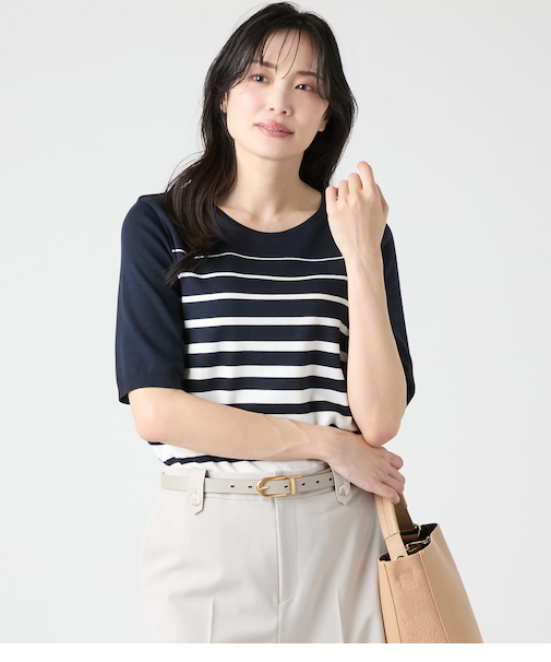 コットンポンチグラデーションボーダー 5分袖プルオーバー