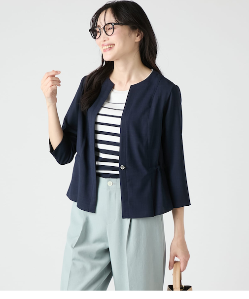 ポリエステル変形バスケット ジャケット見えドロストブラウス