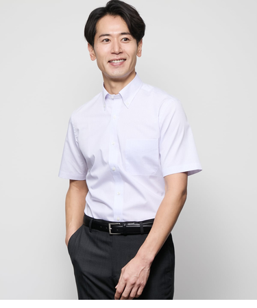【吸水速乾】COOL COMFORT・Easy Care ストライプ 半袖ボタンダウンシャツ