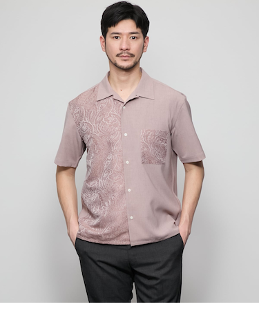 ジャカードクレイジーパターン 半袖オープンカラーシャツ