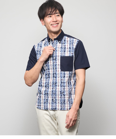 ペイズリーニューヨーカータータン 半袖ショートボタンダウンシャツ