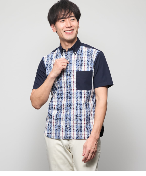 ペイズリーニューヨーカータータン 半袖ショートボタンダウンシャツ