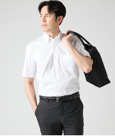 【吸水速乾】Easy Care・COOLMAX EcoMade ドビー無地 半袖ボタンダウンシャツ