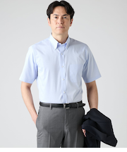 【吸水速乾】Easy Care・COOLMAX EcoMade ドビー無地 半袖ボタンダウンシャツ