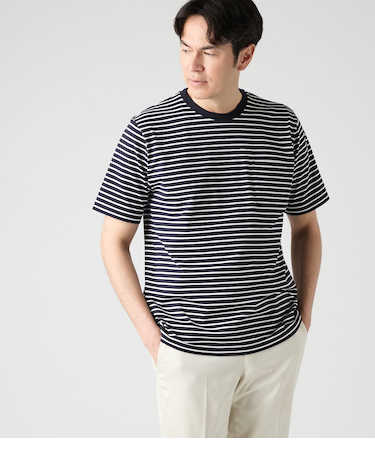 【接触冷感】先染めボーダー 半袖クルーネックTシャツ