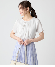 サテンストライプ 半袖カットソープルオーバー