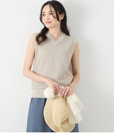 リネンライクワッフル Vネックノースリーブプルオーバー