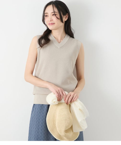リネンライクワッフル Vネックノースリーブプルオーバー