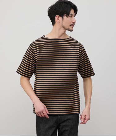 【接触冷感】ボートネックデザイン ボーダーTシャツ