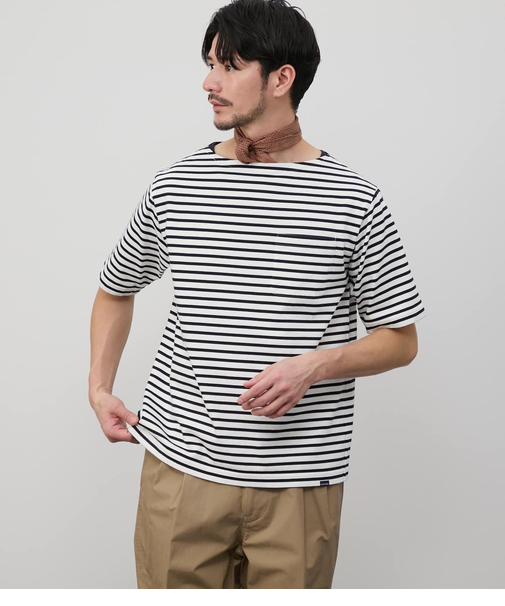 【接触冷感】ボートネックデザイン ボーダーTシャツ