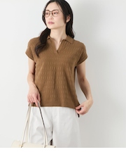 コットンブークレー スキッパーニットポロシャツ