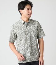 サッカーフラワープリント 半袖ショートポイントカラースクエアシャツ