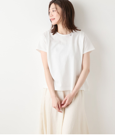 【吸水速乾】格子サッカージャカードシルケット ショルダータックカットソー