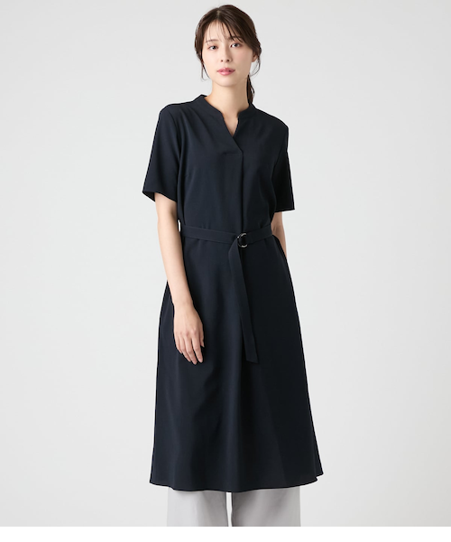 ISSEY MIYAKE◇半袖ワンピース/3/ナイロン/BLK/無地/IM63FH021