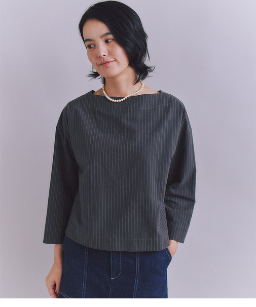 Cotton Linen Pin Stripe ガゼット付ブラウス