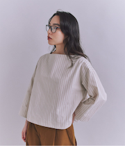 Cotton Linen Double Stripe ガゼット付ブラウス