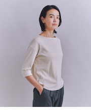 ［LOTUS］Urtla High Gauge Rib 6分袖 ボートネックプルオーバー