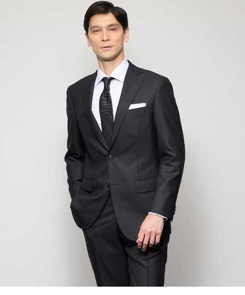 新品 五大陸 春夏 トロピカルウール シャドーストライプ ジャケット 38L (AB6) 黒 【J43213】 gotairiku ブレザー メンズ シングル 背抜き