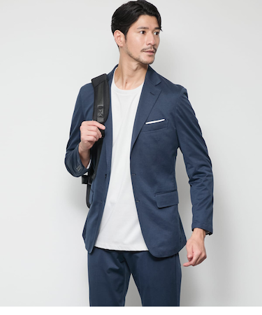 【ストレッチ・ウォッシャブル】MOVING COMFORT ヘリンボーン ジャージー ジャケット(セットアップ対応)