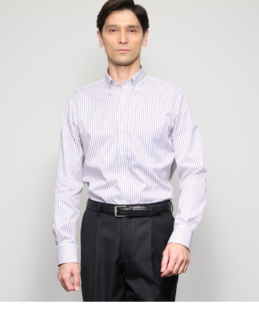 NY CARE FREE オルタネイトストライプ 長袖ボタンダウンシャツ