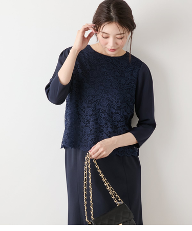TR天竺フラワーレース 7分袖プルオーバー