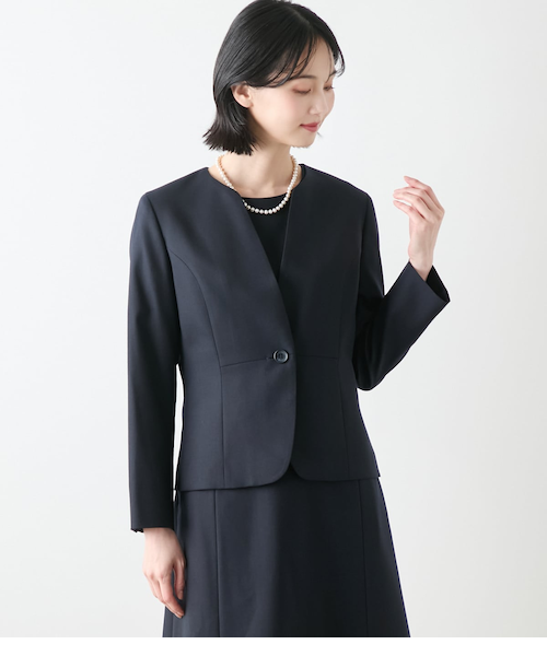 ウールシルクピンヘッド ノーカラー1釦ジャケット
