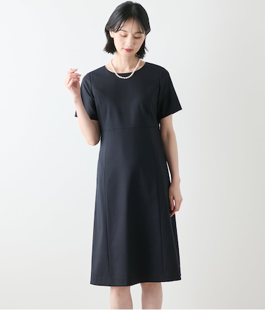 ウールシルクピンヘッド パネルウエスト切替えワンピース