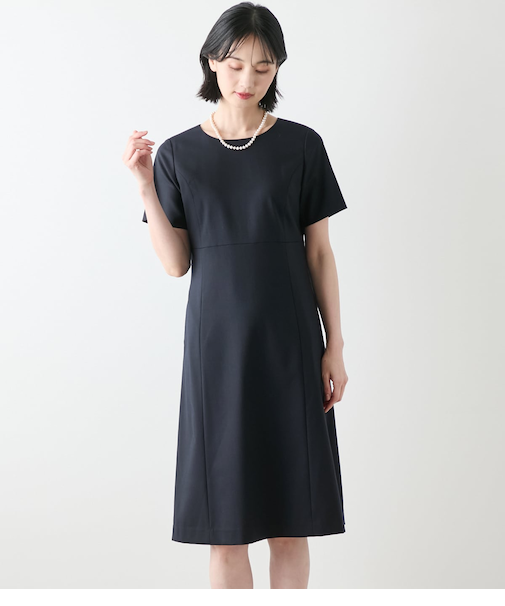 ウールシルクピンヘッド パネルウエスト切替えワンピース