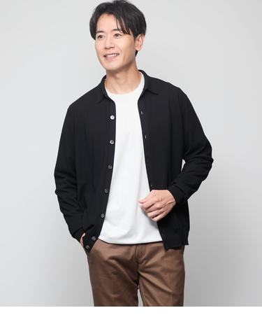 【ウォッシャブル】編み柄襟付き カーディガン