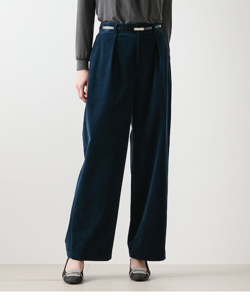 INTÉRIM ヴァージンウールギャバジン 1タック ワイドテーパードスラックス