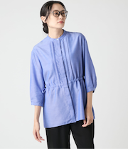 ライトダンガリー 7分袖ドローストリングブラウス