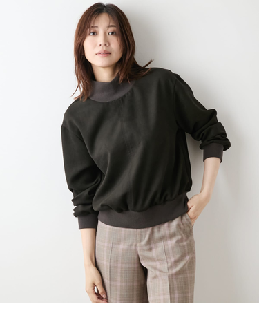 フェイクスエード リブハイネックプルオーバー