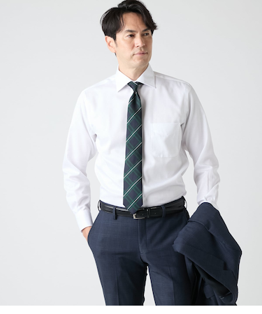 NY CARE FREE ドビーストライプ 長袖ワイドカラーシャツ