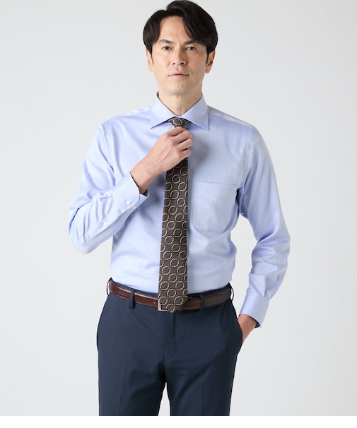 NY CARE FREE ドビーストライプ 長袖ワイドカラーシャツ