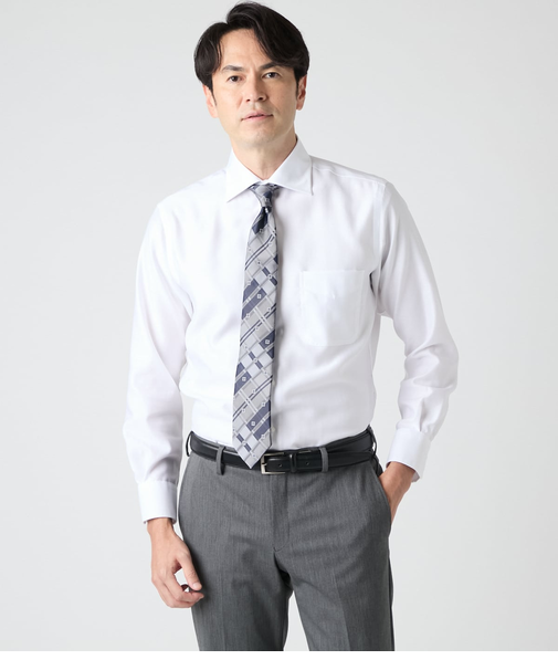 NY CARE FREE ヘリンボーン 長袖ワイドカラーシャツ