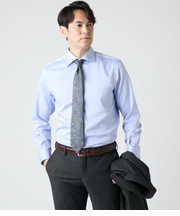 NY CARE FREE ヘリンボーン 長袖ワイドカラーシャツ