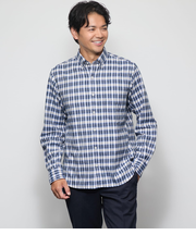 起毛 ネルグラデーションチェック 長袖ショートボタンダウンシャツ