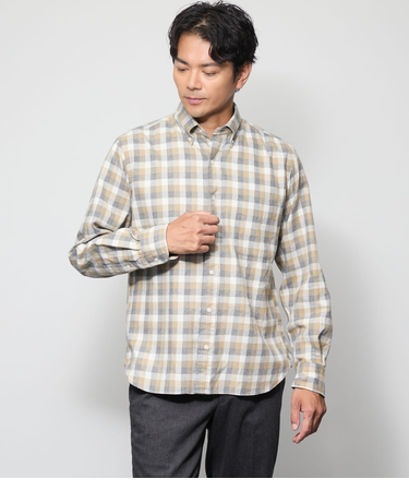 NUANCES COLOR MEASURE CHECK 起毛 ネルチェック 長袖ショートボタンダウンシャツ