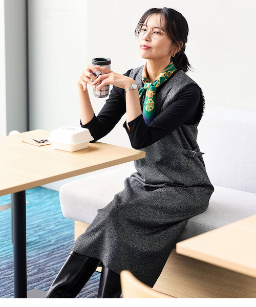 ウォッシャブル】TRツイルツィード Vネックジャンパースカート